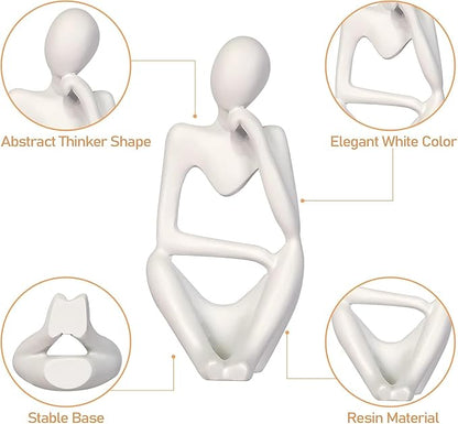 Creative Resin Thinker Minimal Abstract Art Sculpture Statue Figurines Home Office Bookshelf Desktop Decor (White, Right, Small)