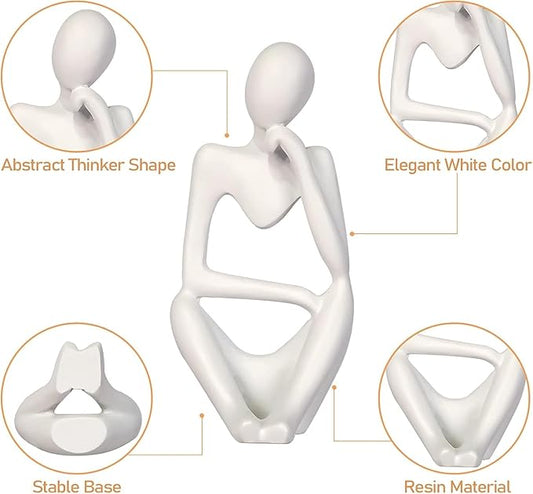 Creative Resin Thinker Minimal Abstract Art Sculpture Statue Figurines Home Office Bookshelf Desktop Decor (White, Right, Small)