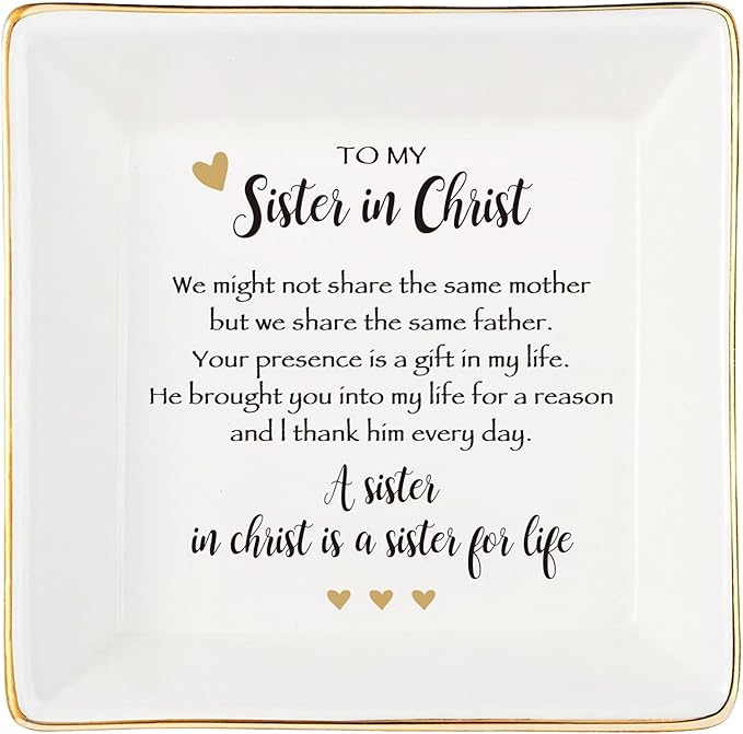 Sister in Christ for Women Christmas Birthday Ring jewelry Dish-Christian Religious Faith Gifts for Friends Bestie Friendship-A Sister in Christ is Sister in life