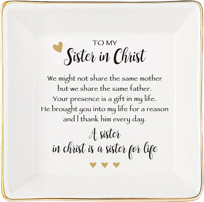 Sister in Christ for Women Christmas Birthday Ring jewelry Dish-Christian Religious Faith Gifts for Friends Bestie Friendship-A Sister in Christ is Sister in life