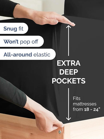 Extra Deep Twin XL Sheet Set - 4 Piece Breathable & Cooling Sheets - Hotel Luxury Bed Sheets Set - Easy & Secure Fit - Soft, Wrinkle Free & Comfy Sheets Set - Black Sheet Set with Extra Deep Pockets