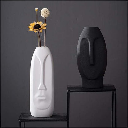 Set of 2pcs Ceramic Flower Vase, Human Face Art Sculpture Plant Pot Bud Vase Statue for Coffee Table, Bookshelf, Kitchen, Centerpieces, Living Room, Wedding and Office