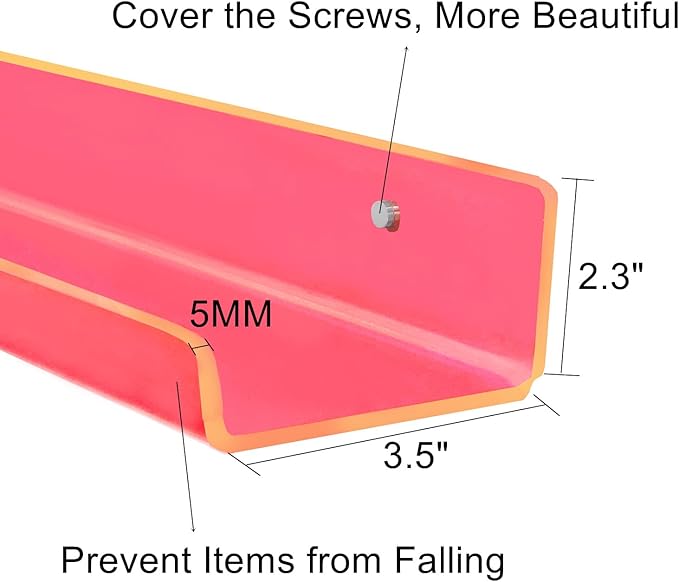 ROYALITA 24 Inches Acrylic Floating Book Shelves Wall Mounted Set of 2, Wall Hanging Plant Display Shelves, Room Decor Floating Wall Shelves for Gaming Room, Bedroom, Living Room, Office, Pink