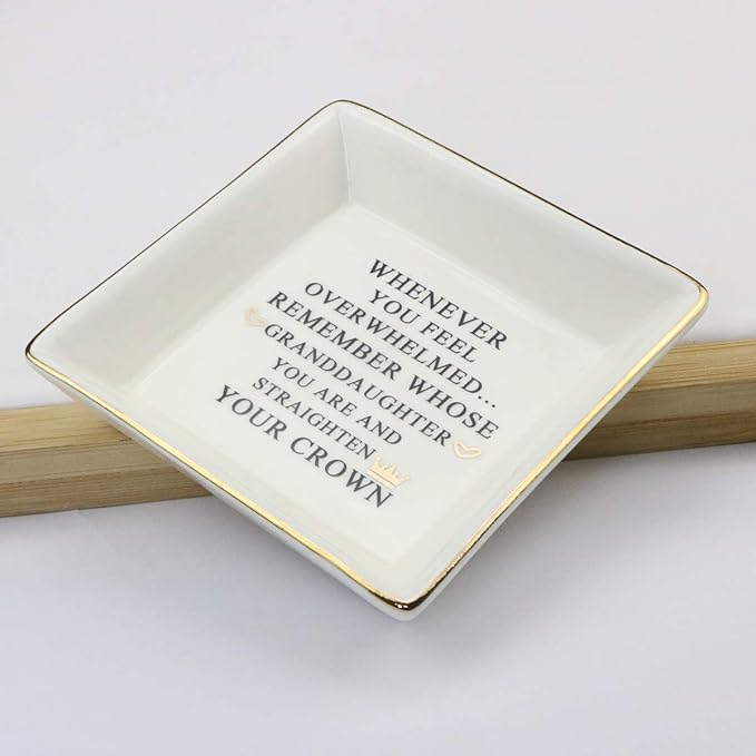 JoycuFF Inspirational Gifts for Granddaughter Marble Ceramic Ring Dish Jewelry Earring Trinket Tray-Christmas Birthday Gifts for Women Unique