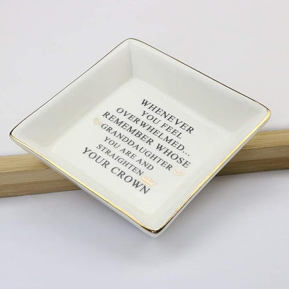 JoycuFF Inspirational Gifts for Granddaughter Marble Ceramic Ring Dish Jewelry Earring Trinket Tray-Christmas Birthday Gifts for Women Unique