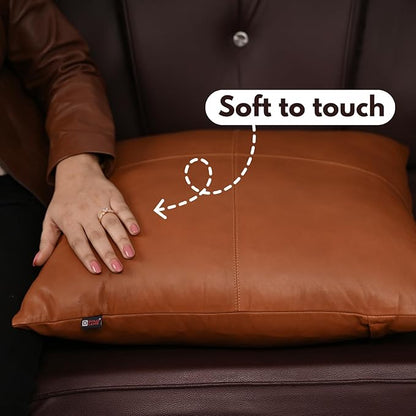 D DOLLY LAMB Lambskin Leather Pillow Cover - Sofa Cushion Case - Decorative Throw Covers for Living Room & Bedroom, 22x22 Inches - Camel Antique Plain