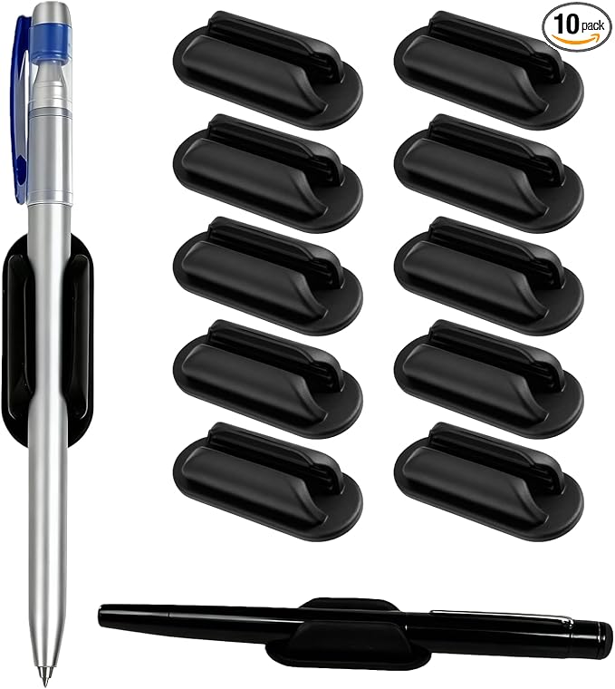 Adhesive Pencil Holder, 10 Pack Silicone Pen Holder for Wall Desk and Notebook with Extra 5 PCS Adhesive Pads,Reusable Sticky Desk Organizer for Teacher Classroom Office and School