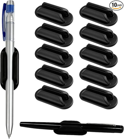 Adhesive Pencil Holder, 10 Pack Silicone Pen Holder for Wall Desk and Notebook with Extra 5 PCS Adhesive Pads,Reusable Sticky Desk Organizer for Teacher Classroom Office and School