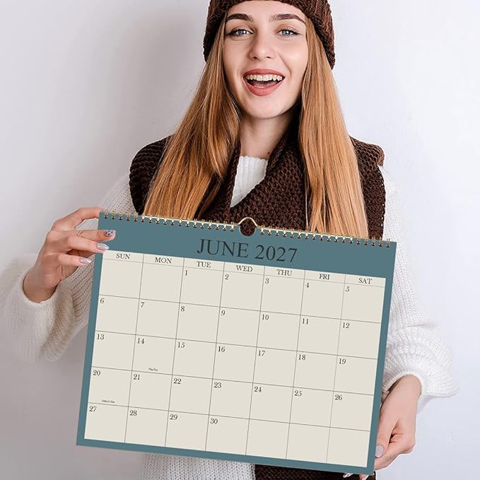Calendar 2026 - Wall Calendar from January 2026 - June 2027, 18 Months Calendar with Premium Paper, Twin-Wire Binding & Hanging Hook, 8.5" x 11", Beige
