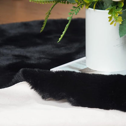 Black Round Plush Rugs for Bedroom Faux Bunny Fuzzy Washable Fur Area Rugs for Living Room Small Circle Nursery Rug 4ft Cute Room Décor