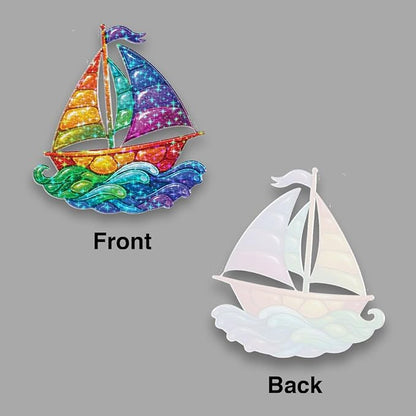Sunlit Sailboat Waves Acrylic Suncatcher, Window Hanging Sun Catcher Ornament, Crystal Prism Light Catcher Decor, Sunlight Window Decor, Aesthetic Home Decor Gift