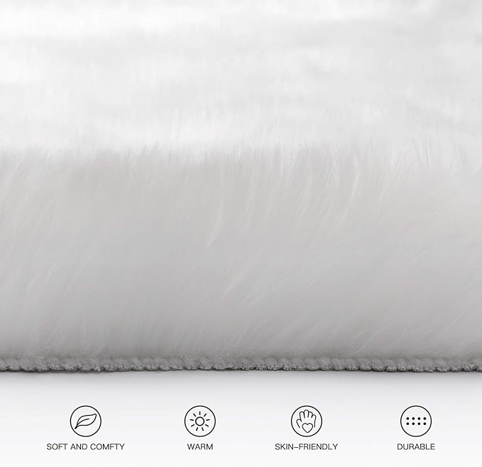SERISSA Ultra Soft Faux Fur Area Rug White Fluffy Rug Plush Chair Cover Seat Pad Fuzzy Carpet Furry Besides Rug for Bedroom Floor Sofa Living Room 2x4 Feet (Rectangular, White)