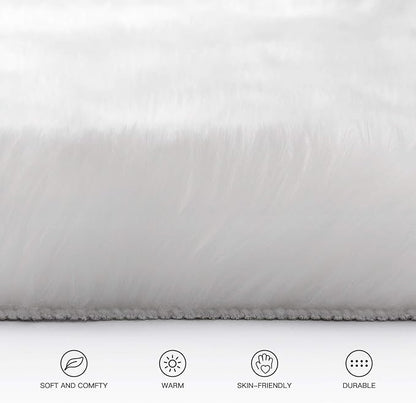 SERISSA Ultra Soft Faux Fur Area Rug White Fluffy Rug Plush Chair Cover Seat Pad Fuzzy Carpet Furry Besides Rug for Bedroom Floor Sofa Living Room 2x4 Feet (Rectangular, White)