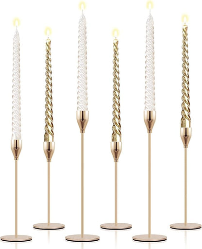 Set of 6 Candlestick Holders Gold Taper Candle Holders Tall Candle Sticks Holder Decor for Christmas, Wedding, Dinning, Anniversary, Party, Holiday