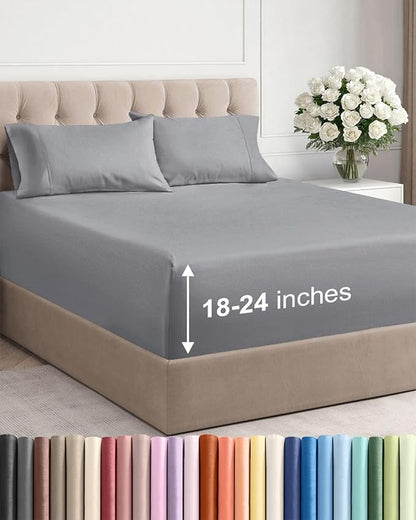 Extra Deep Twin Sheet Set - 4 Piece Breathable & Cooling Sheets - Hotel Luxury Bed Sheets Set - Easy & Secure Fit - Soft, Wrinkle Free & Comfy Sheets Set - Steel Blue Sheet Set with Extra Deep Pockets