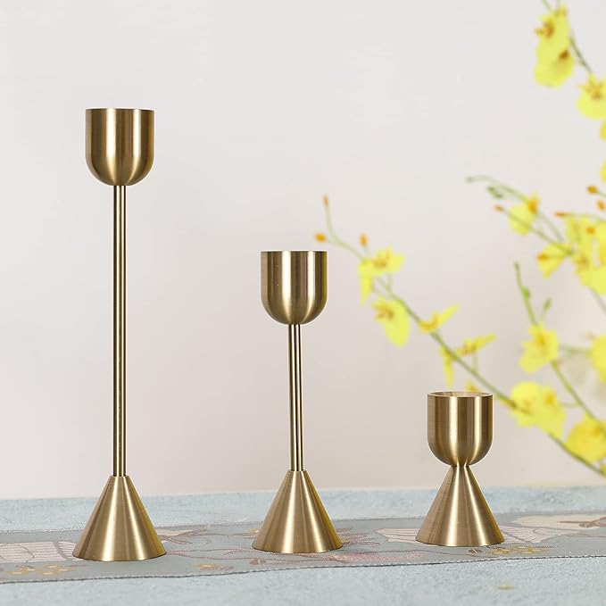 Brass Gold Candlestick Holder - Set of 6 Taper Candle Holder, Vintage Decorative Centerpiece for Table Mantel Wedding Housewarming Gift