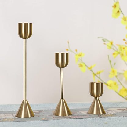 Brass Gold Candlestick Holder - Set of 6 Taper Candle Holder, Vintage Decorative Centerpiece for Table Mantel Wedding Housewarming Gift