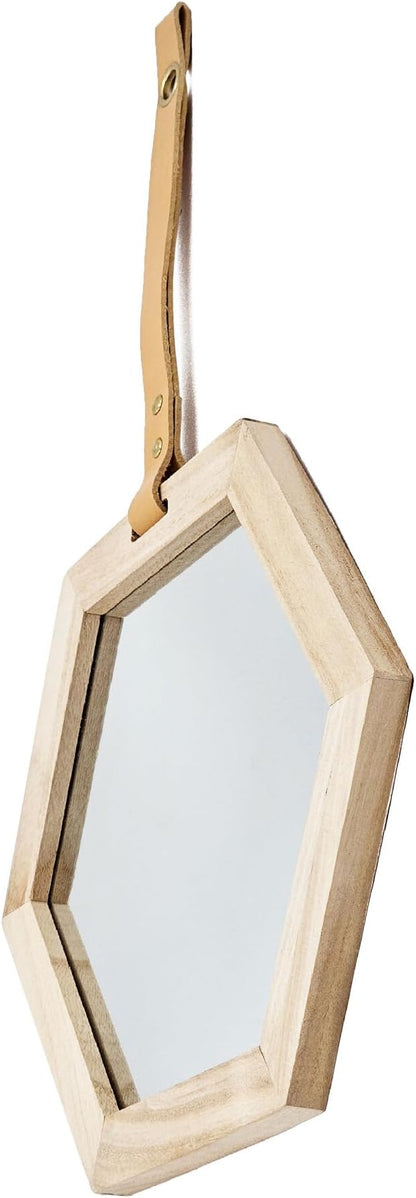 11 x 10 Inches Harlan Hexagon Mirror with Beige Wood Frame, Wall Geometric Mirrors Decor, Hanging Wall Glass Mirror for Home/Bedroom/Living Room/Hallway/Entryway