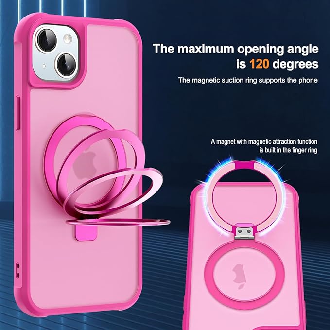 Compatible with iPhone 15 Case with Invisible Magnetic O-Ring Stand Military-Grade Translucent Case for iPhone 15 6.1" [Compatible with Mag-Safe][Great Grip Feeling], Rose