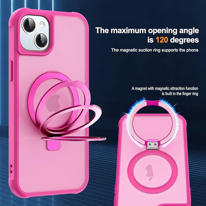 Compatible with iPhone 15 Case with Invisible Magnetic O-Ring Stand Military-Grade Translucent Case for iPhone 15 6.1" [Compatible with Mag-Safe][Great Grip Feeling], Rose