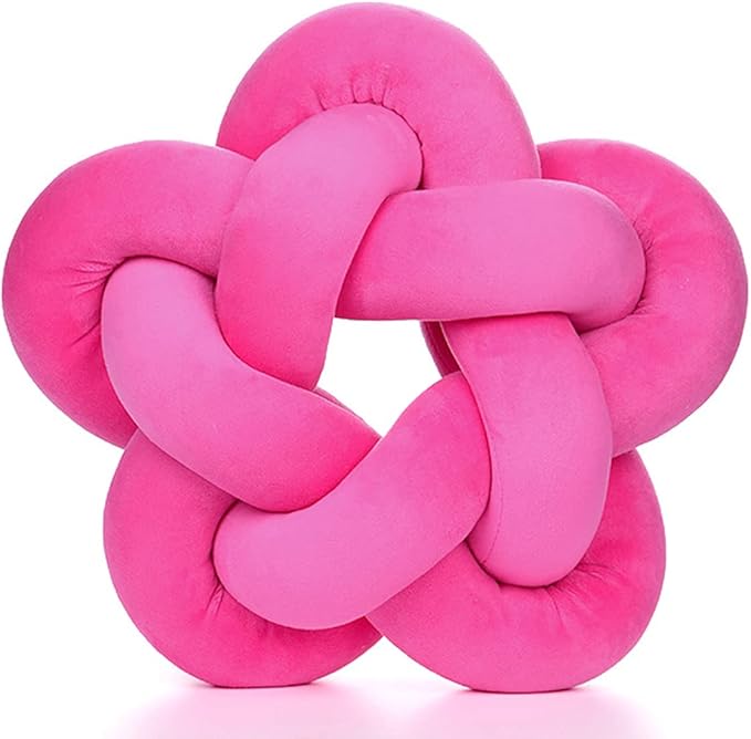 Knot Plush Throw Pillow Handmade Knotted Star Pillow Soft Sofa Lumbar Cushion Stuffed Ball Cushion Home Office Children Room Decor, Fuchsia