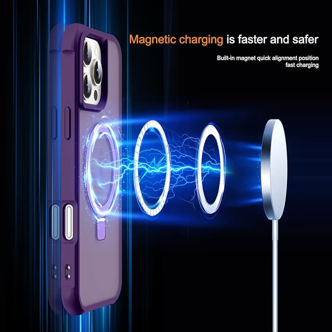 Compatible with iPhone 16 Pro Case with Invisible Magnetic O-Ring Stand Military-Grade Translucent Case for iPhone 16 Pro 6.3" [Compatible with Mag-Safe][Great Grip Feeling], Purple