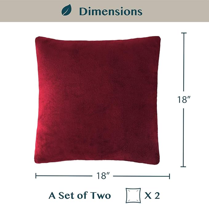 PAVILIA Maroon Red Throw Pillow Covers 18x18 Set of 2, Decorative Pillow Cases for Bed Sofa Couch, Boho Aesthetic Accent Decor Cushion Bedroom Living Room, Velvet Square Euro Sham Covers, Burgundy Red