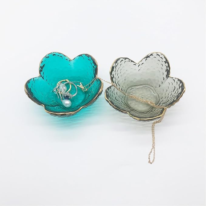 Green Flower Ring Jewelry Tray, Small Glass Jewelry Dish for Women, Room Decor Trinket Tray for Earrings Necklaces, Wedding Engagement Ring Holder, Key Dish Jewelry Plate Bowl Gift