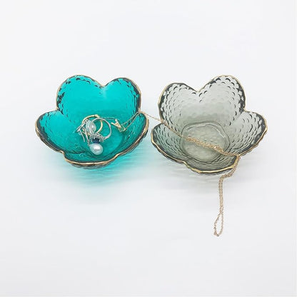 Green Flower Ring Jewelry Tray, Small Glass Jewelry Dish for Women, Room Decor Trinket Tray for Earrings Necklaces, Wedding Engagement Ring Holder, Key Dish Jewelry Plate Bowl Gift