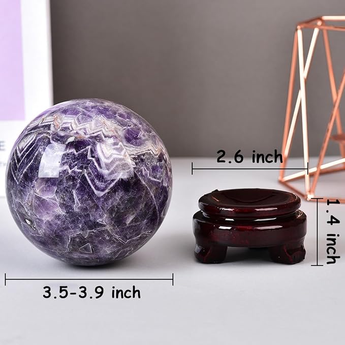 Dream Amethyst Crystal Ball with Stand Large Healing Crystals Sphere for Meditation, Divination, Witchcraft 90-100mm/3.5-3.9"
