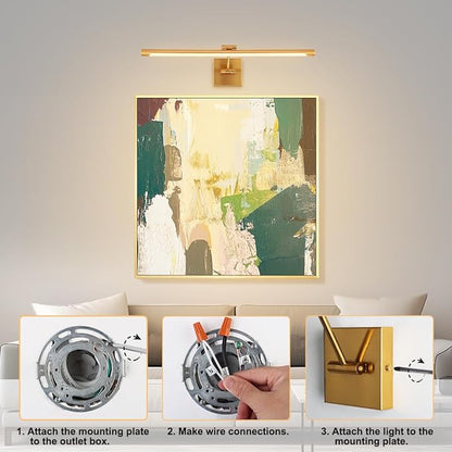 LED Picture Lights for Paintings, 24.4inch 3000K Adjustable Art Light Gallery LED Wall Light Wall Sconces for Art Work, Dimmable Hardwired Connection 14W CRI90+ Brass Golden-Like Finish, ETL