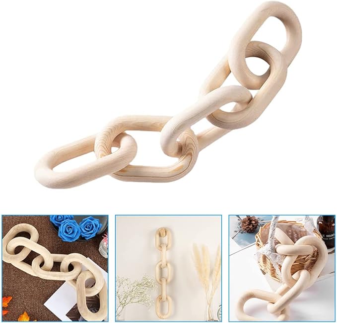 HOLIDYOYO Wood Chain Link Decor Rustic Farmhouse Wall Art Elegant Hanging Ornament for Home Compact Design for Coffee Table Bookshelf Natural Wood Accent for Any