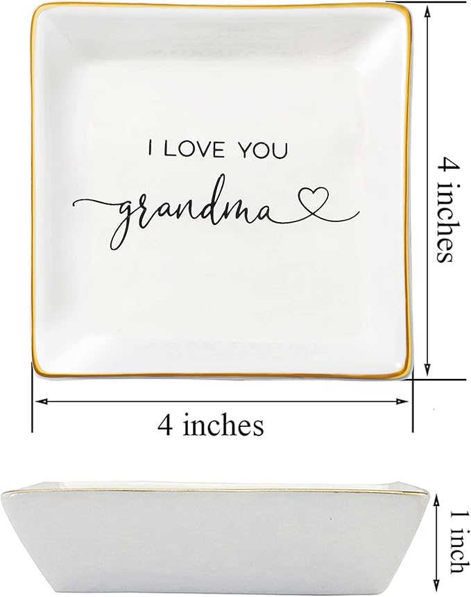 JoycuFF Grandma Gifts, Birthday Mothers Day Gifts for Grandma, Ceramic Trinket Dish Tray Jewelry Ring Earring Organizers Thanksgiving Day Christmas Grandmother Present