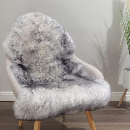 Premium Genuine Fur Sheepskin Rug Real Australia Sheepskin Natural Luxury Fluffy Lambskin Fur Area Rug Seat Covers for Kids Bedroom Sofa Chair Cover (Gray Tip, Single Pelt/2ft x 3ft)