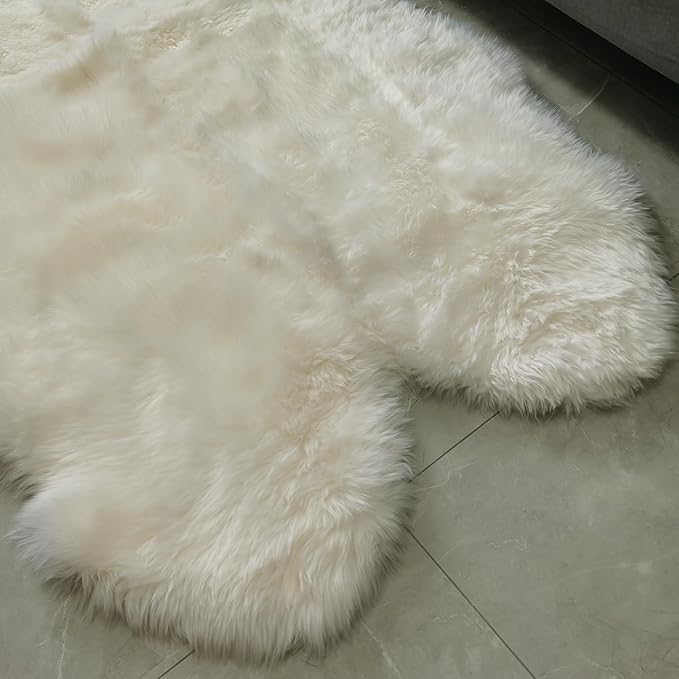 Kopal Genuine Australian Sheepskin Rug, Real Lambskin Area Rug, 4x6 ft 4 Pelt Sheep Skin, Natural White
