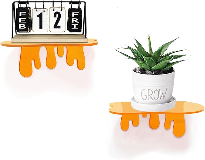SetGame 2-Pack Acrylic Small Wall Shelves - 7 Inch Floating Shelf for Walls, Home Wall Display Ledges for Storage, Room Décor, Small Album & Items Organizer Display