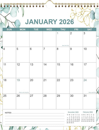 2026 Calendar - Calendar 2026 from January 2026 - December 2026, 12 Months Calendar/Planner with Thick Paper, 12" x 14.5", Vertical, Leaf