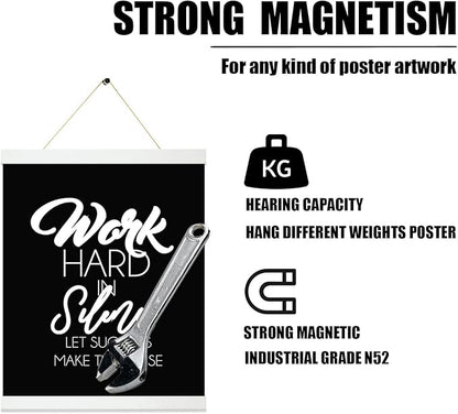 YK artwood 3 Pack Magnetic Poster Hanger Frame White, 8x10 8x12 8x16 Poster Frame Wood Wooden Magnet Print Posters Dowel Scroll Hanger Hangers Hanging Kit for Walls Map Canvas Artwork
