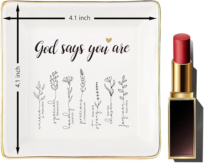 God Says You Are Flower Ring Dish-Christian Religious Spiritual Gifts for Women Friends Mom Sister Christmas Birthday