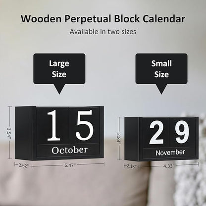 Wooden Block Calendar for Desk, Large Size Daily Desktop Perpetual Desk Calendar, Cute Date Display Desk Accessories for Home Office Decor, Teacher, Classroom, Reusable Yearly, Black