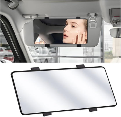 Car Sun Visor Vanity Mirror, Vehicle Sun-Shading Cosmetic Makeup Mirror with Straps, Large Automotive Interior Rear View Travel Accessories, Universal for SUV, Sedan, Truck(Black)