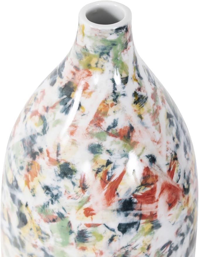 Howard Elliott Jardin Colore Multicolor Ceramic Short Vase with Glossy Finish, Modern Abstract Accent Home Decoration Vase for Table Centerpiece, Flowers, Bookshelf & Living Room, 14.5 x 5 x 5 Inch
