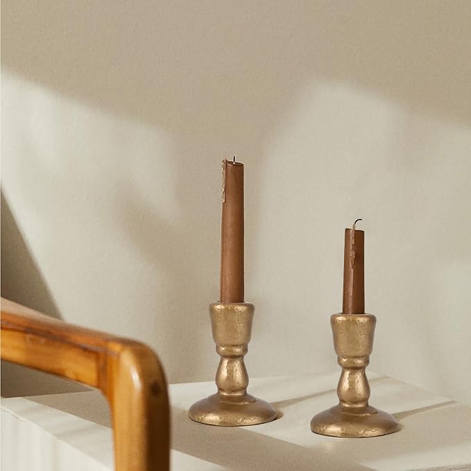 Cast Iron Candle Holders Antique Brass Iron Taper Candle Holders Set of 2, Decorative Metal Candlestick Stands for Weddings, Dining, Parties, and Home Decor