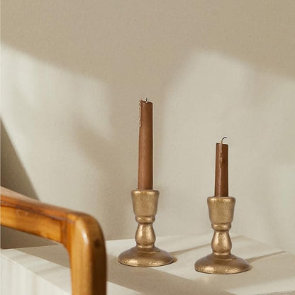 Cast Iron Candle Holders Antique Brass Iron Taper Candle Holders Set of 2, Decorative Metal Candlestick Stands for Weddings, Dining, Parties, and Home Decor