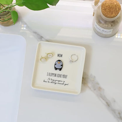 HOME SMILE Birtday Gifts for Mom from Daughter Son,Penguin Ring Dish Jewelry Tray-I Flipping Love Yo-Mother Gift for Christmas Mother Day Mama Mother in Law Bonus Mom