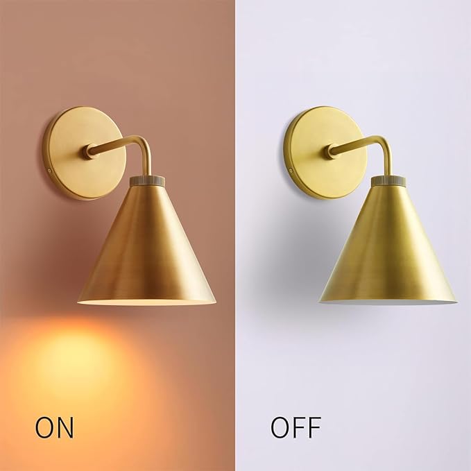 Retro Industrial Metal Cone Sconce Light - Vintage-Inspired Modern Gold Wall Sconce with Metal Shade, Wall Mount Lighting for Bedroom, Hallway, Living Room (Black and Gold, 11 inch)