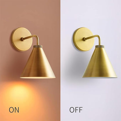 Retro Industrial Metal Cone Sconce Light - Vintage-Inspired Modern Gold Wall Sconce with Metal Shade, Wall Mount Lighting for Bedroom, Hallway, Living Room (Black and Gold, 11 inch)