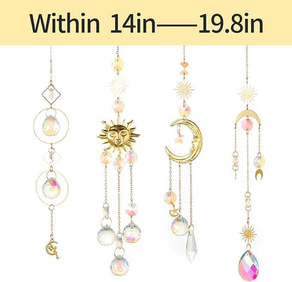 4PK Crystal Suncatcher for Windows Hanging Decor, Prism Sun Catcher with Chain and Hook, Rainbow Maker for Ceiling Garden Home Indoor Ornaments