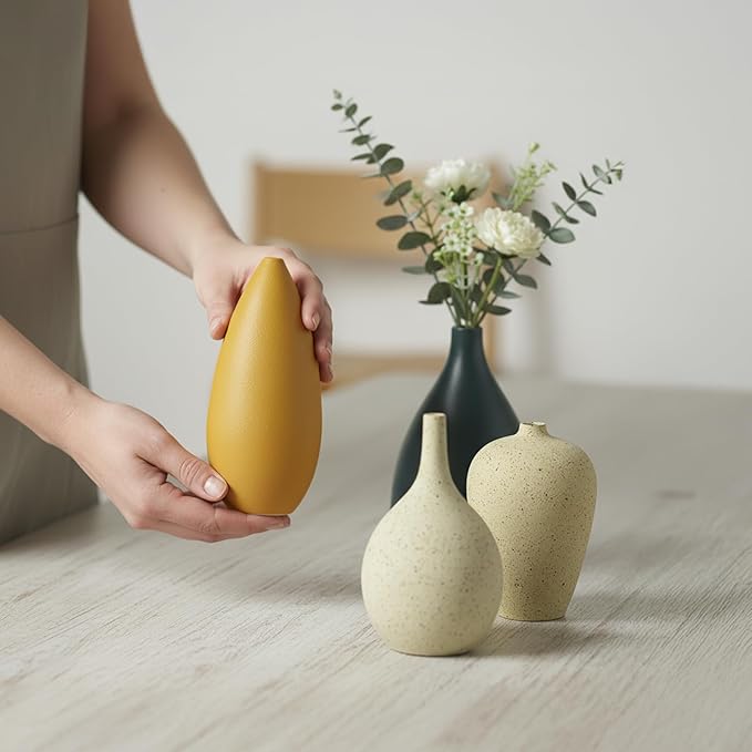 Colorful Ceramic Vase Set of 4, Minimalist Rustic Vases for Home Decor, Decorative Vases for Kitchen, Office, Living Room, Bathroom, Weddings and Festival Decorations