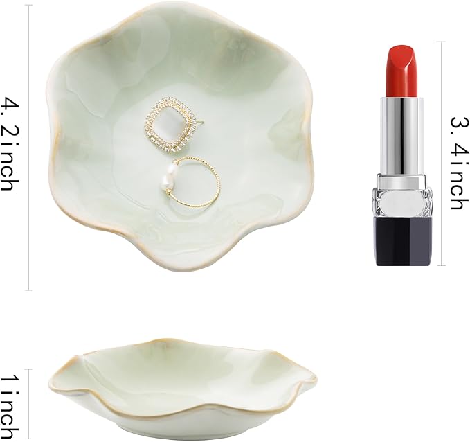 Ceramic Ring Dish, Jewelry Dish Holder, Small Trinket Tray Plate for Earrings Rings Necklaces Keys, for Mom Friend Sister, Light Green